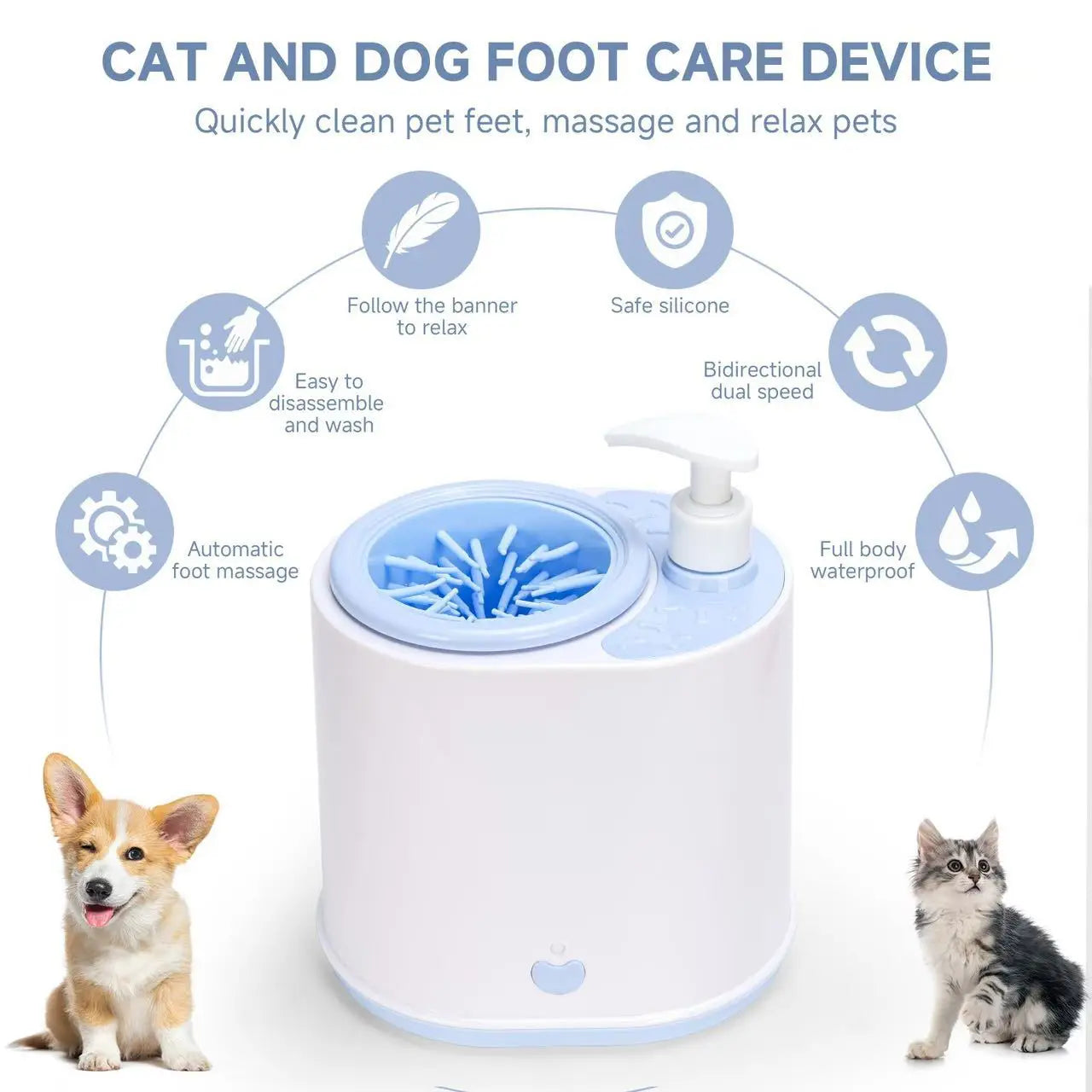 2 in 1 Automatic Pet Foot Washer Household Wash Electric Dog Paw Cleaner with Soap Dispenser Silicone Pet Foot Washing Machine