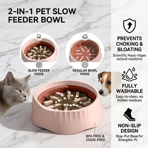 2-In-1 Slow Feeder Dog Bowl - 20.3Cm Large Snowflake Maze Puzzle Bowl for Fast Eaters, Removable Insert, Regular & Feed Modes, Durable, Easy to Clean, Supports Healthy Digestion, Suitable for Cats, Slow Feeders