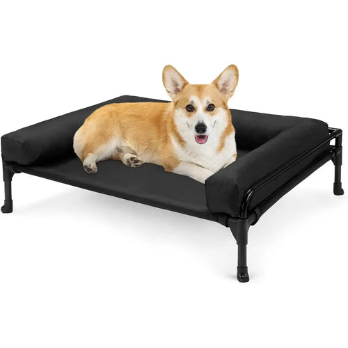 #Summervibes #Petlovers Veehoo Elevated Raised Dog Bed-Cooling Outdoor Dog Cot Bed for Large Sized Dogs Three-Sided Fence Raised Pet Cot with Mesh & No-Slip Feet Dog Hammock Bed with Removable Bolster